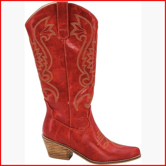 Women's Leather Tall Boots with Side Zip 2.5-Inch Heel Western Stitching